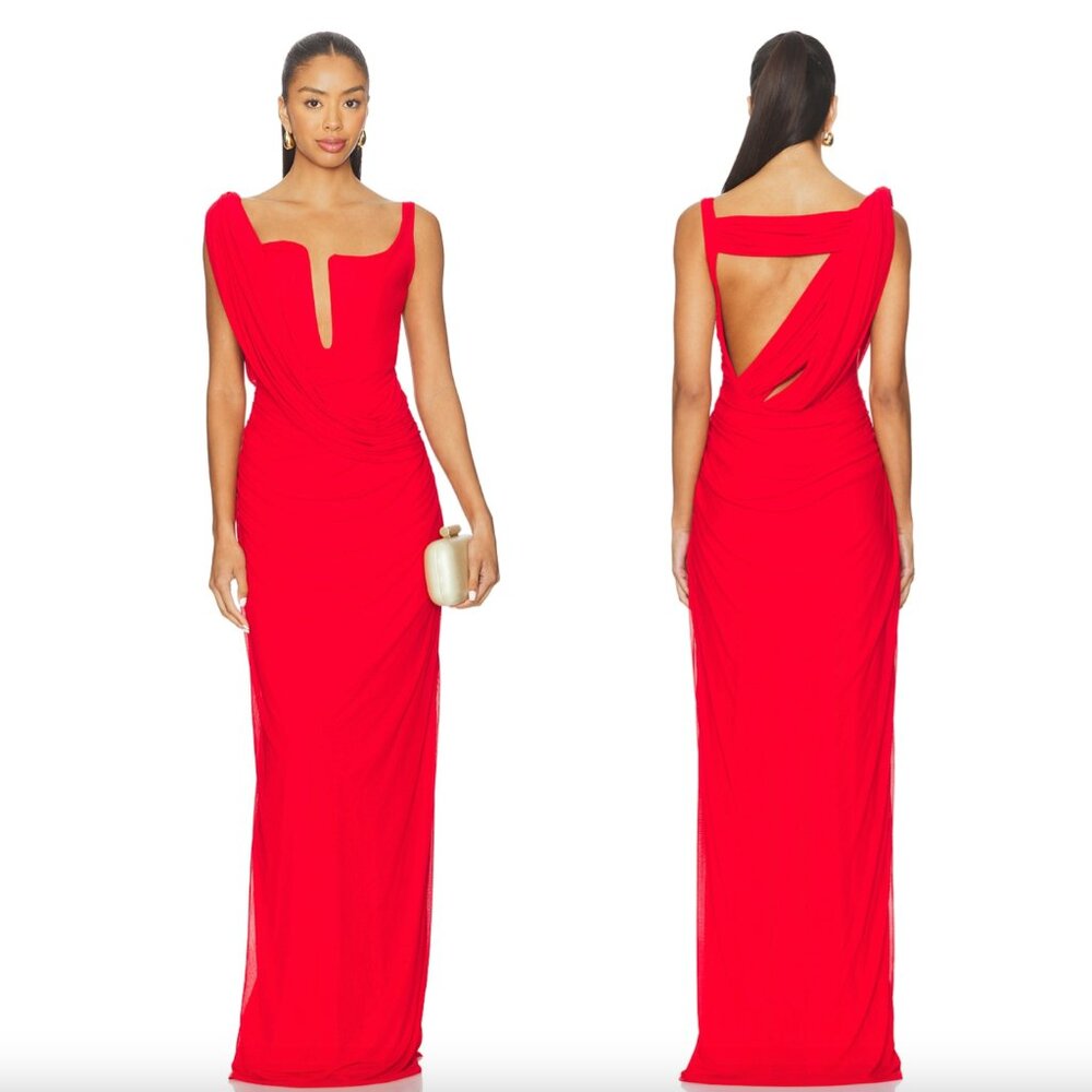NEW Deme by Gabriella Adriana Maxi Dress in Red Indian Sari Gown Saree Large
